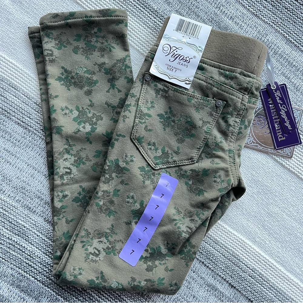 Vigoss Army Green Leggings, Floral pattern, Sz 7